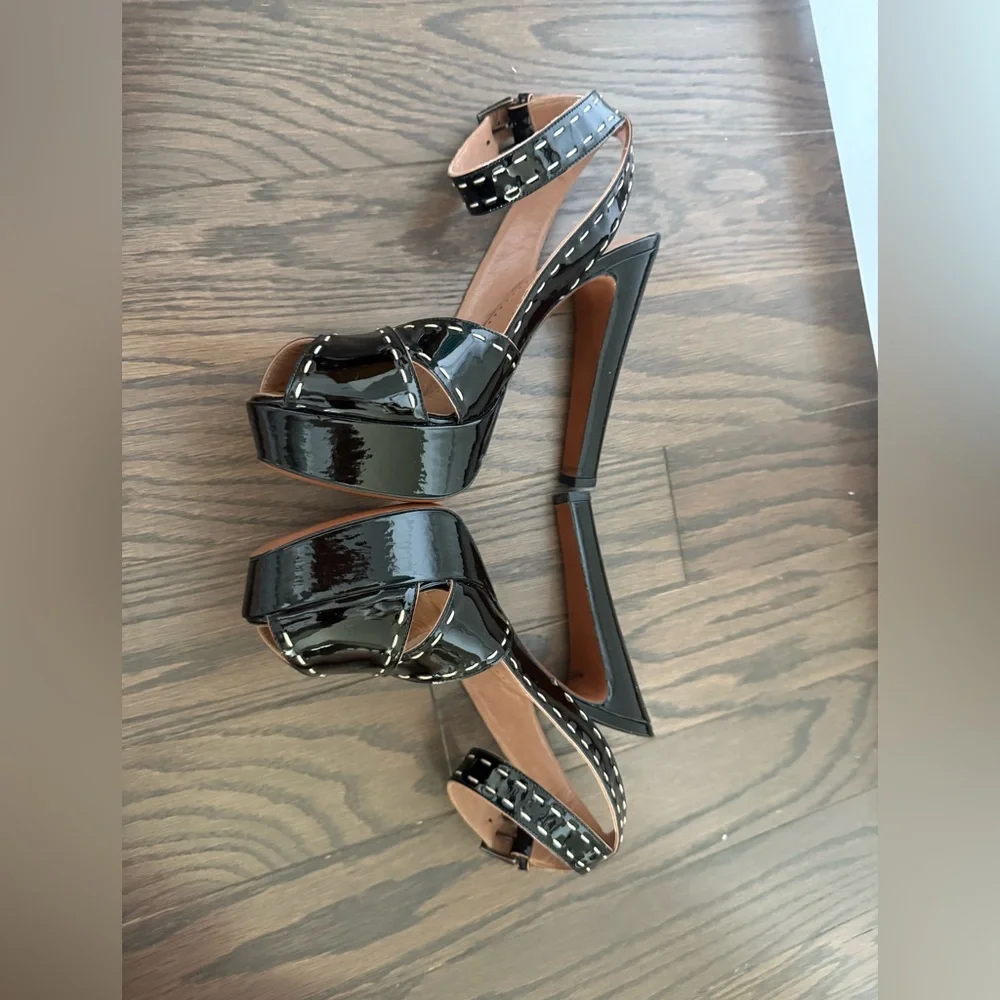 ALAIA Patent Leather Ankle Strap Platform Sandals 37